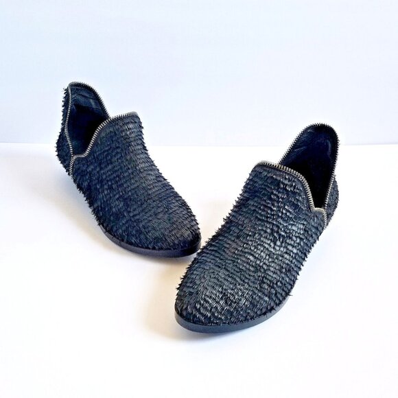 Bakers Elite Shoes - BAKERS ELITE Black Settle Frayed Leather Ankle Booties 39 8.5 Heeled Zipper Trim